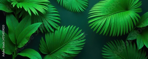 Intricate deep green palm leaf pattern, textured background , green, foliage, style
