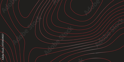 Abstract topographic map contour lines red black background panoramic terrain path geographic mapping modern cartography vector illustration decorative design
