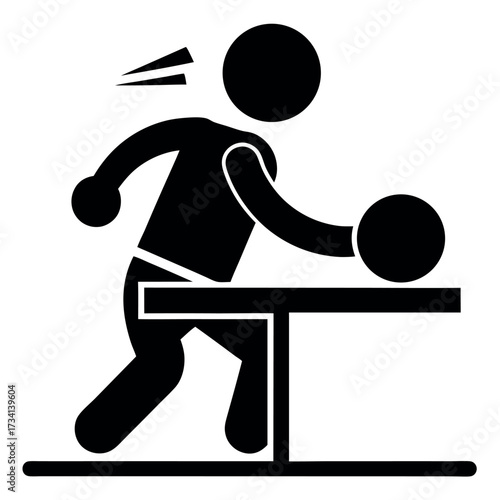 Black Silhouette of a Person Playing Table Tennis with Paddles and Ping Pong Ball