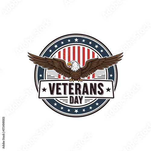 Veterans Day Emblem with Eagle and American Flag patriotic military symbol badge usa united states honor memorial celebration stars