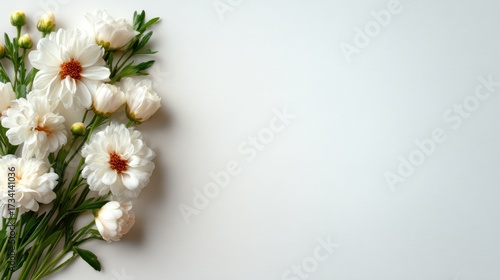 A harmonious arrangement of delicate white flowers showcasing their beauty, set against a soft, minimalistic background that enhances their grace and elegance.