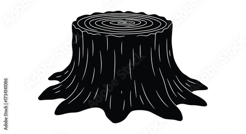 A dark detailed illustration of a freshly cut tree stump silhouette