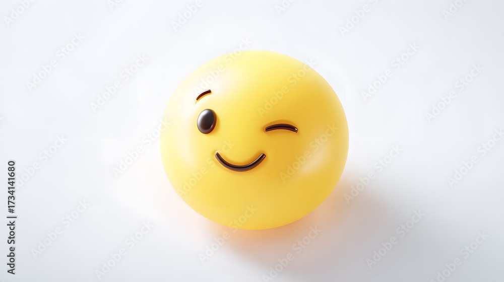 Fototapeta premium Cheerful Yellow Smiley Face with Winking Eye on White Background