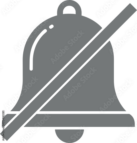 Gray bell icon with diagonal line, mute notification symbol, alert off status, minimal UI design for app interface settings