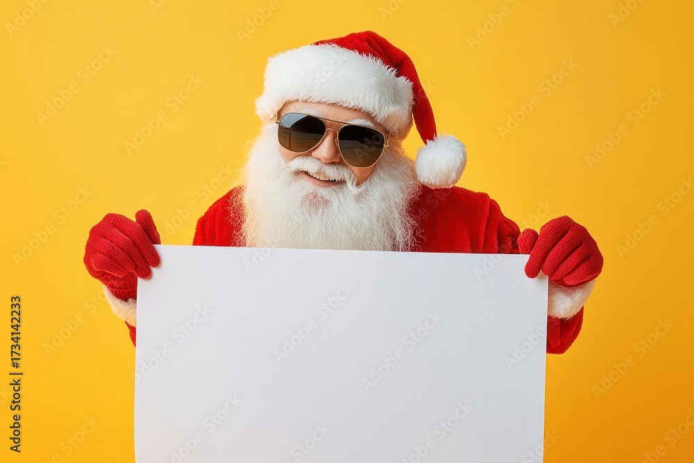 Naklejka premium Santa Claus wearing sunglasses christmas background yellow.