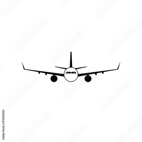 Minimalist Black and White Airplane Front View Illustration