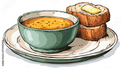 Cartoon Bowl of Soup with Bread Illustration for Creative Projects