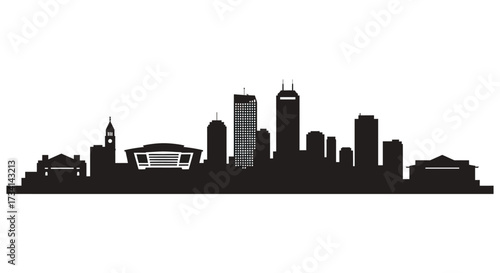 Dramatic city skyline view with various building shapes a black silhouette