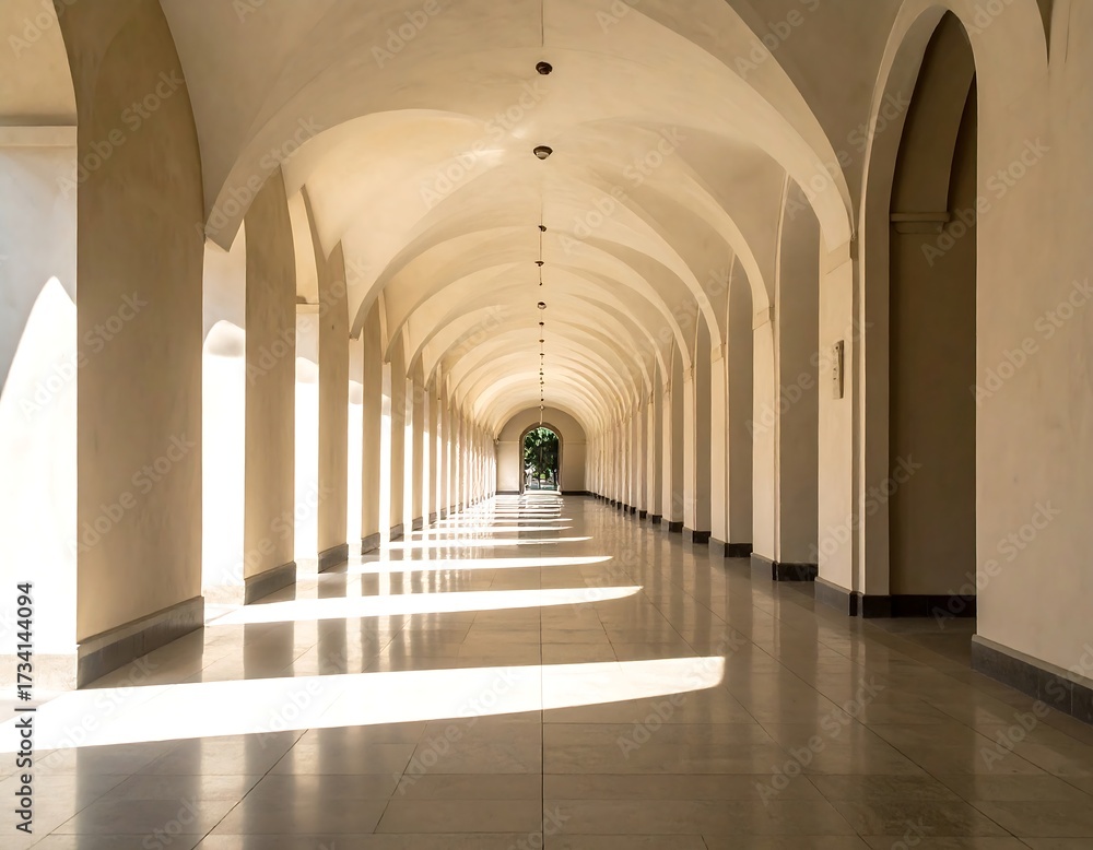Obraz premium Sunlit arched colonnade, long perspective
