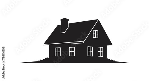Simple black house design with a chimney and windows silhouette