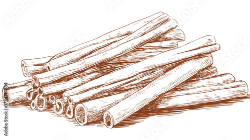 Cinnamon Sticks Illustration: Spice Pile Sketch with Vector Design Elements