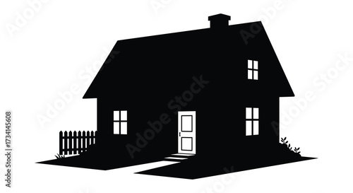 Simple black house design with a chimney in a stark silhouette