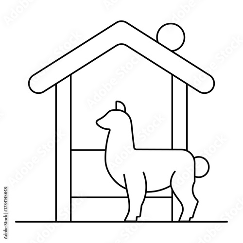 Llama in Farm Shelter Line Icon Vector Illustration