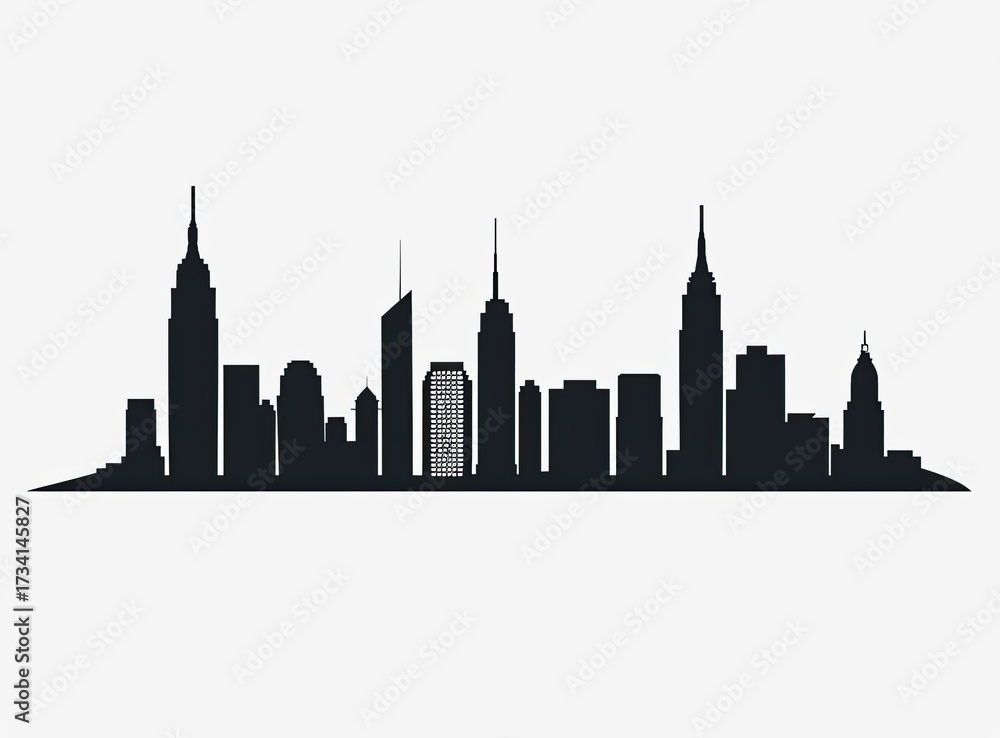 Fototapeta premium Cityscape Silhouette. New York, background solid, commercial use, simple