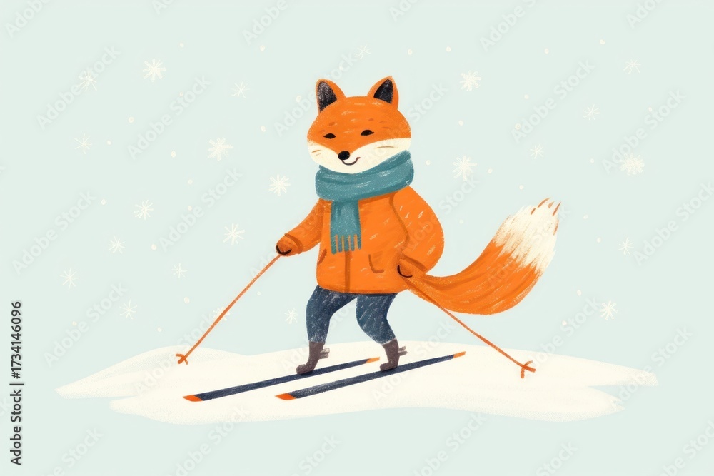 Fototapeta premium Fox playing ski winter nature skiing.