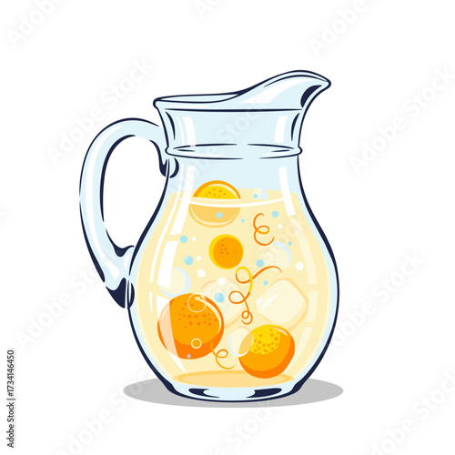A refreshing pitcher of citrus infused water with oranges and ice cubes is perfect for a hot summer day.