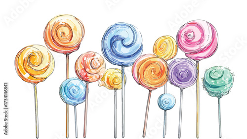 Vibrant Colorful Lollipops Group with One Blown, EPS Vector Image