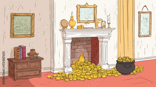 Cozy Room with Fireplace and Pot Painting