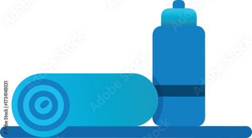 Scalable vector illustration of yoga mat and water bottle for fitness and wellness
