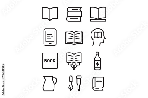 Book Icons Set Reading, E-reader, Knowledge, Education and Learning