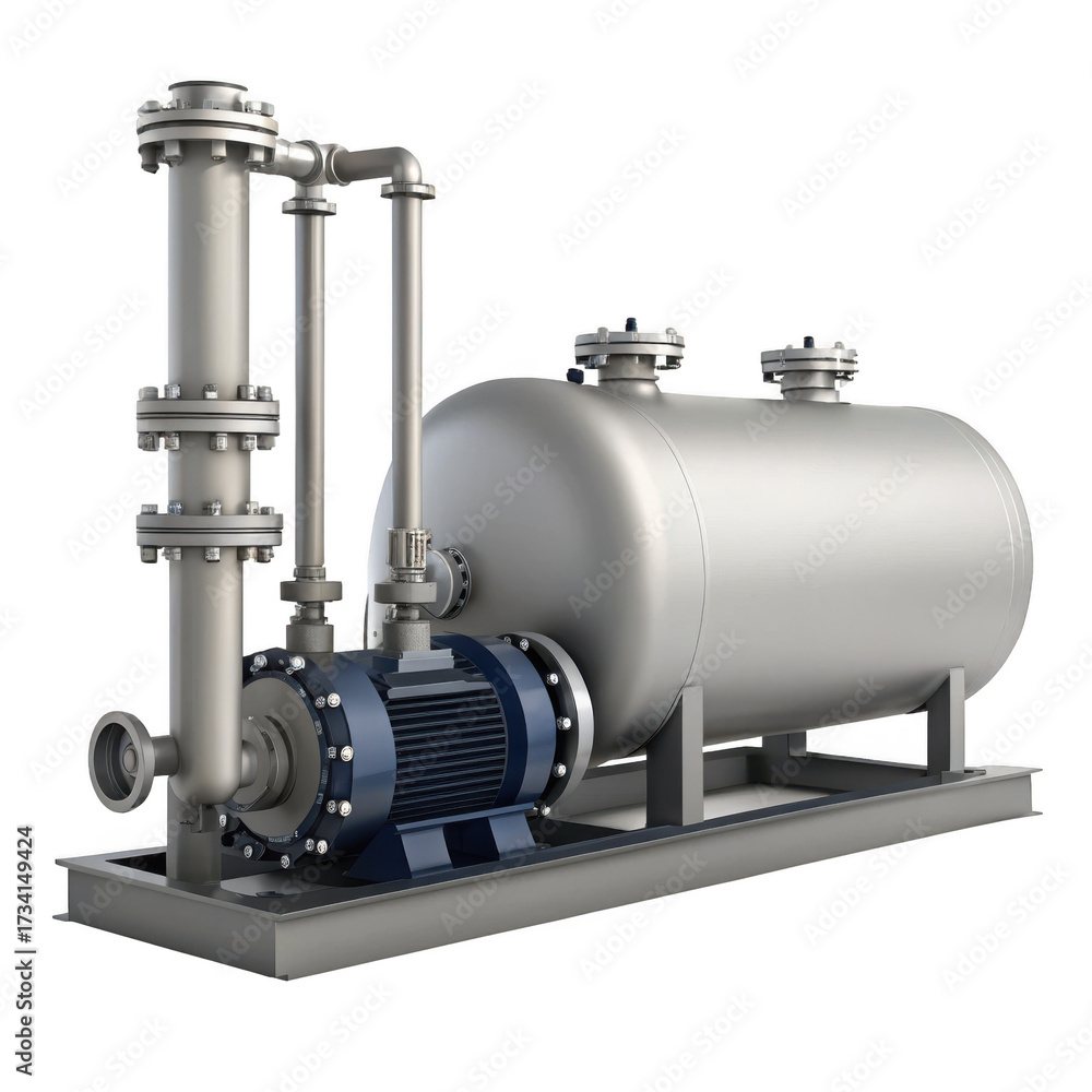 Fototapeta premium Industrial pump and tank isolated on transparent background in 3d rendering style