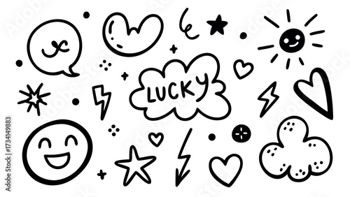 Hand drawn doodle icons black and white sharpie style