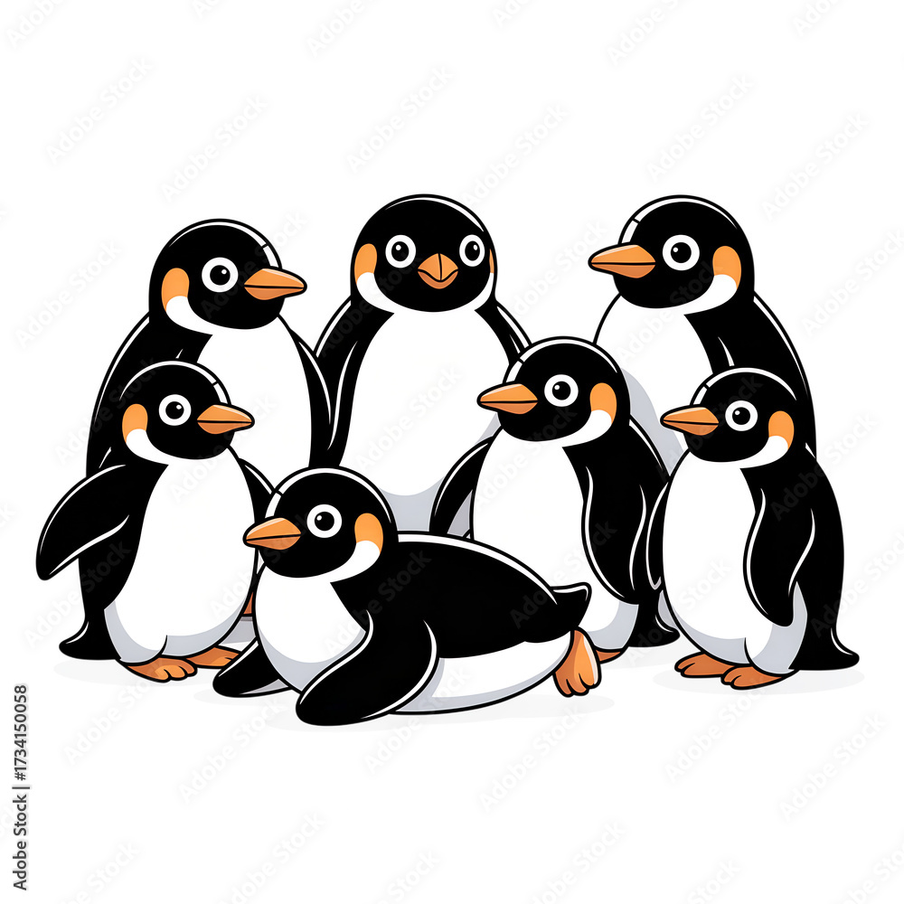 Naklejka premium Adorable penguin group poses playfully for fun