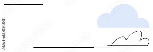 Simple blue cloud paired with black abstract line patterns for modern design. Ideal for technology, weather, connectivity, simplicity, freshness, innovation, and freedom. A clean flat metaphor