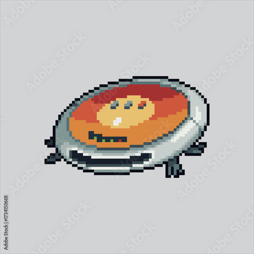 Pixel art illustration Smart Vacuum. Pixelated Robot Vacuum. Smart Robot Vacuum Tech Icon pixelated for the pixel art game and icon for website and video game. old school retro.