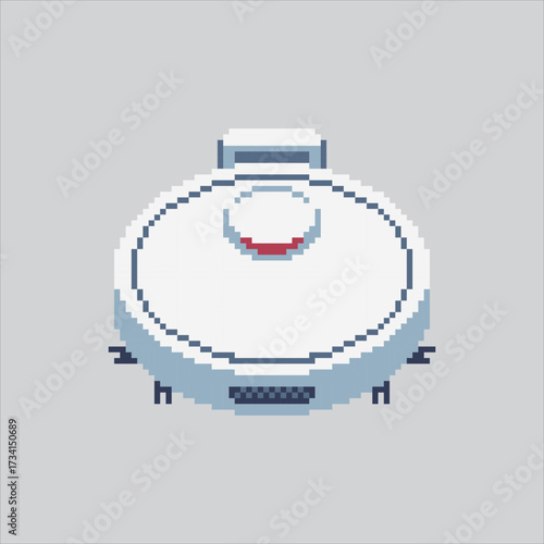 Pixel art illustration Smart Vacuum. Pixelated Robot Vacuum. Smart Robot Vacuum Tech Icon pixelated for the pixel art game and icon for website and video game. old school retro.