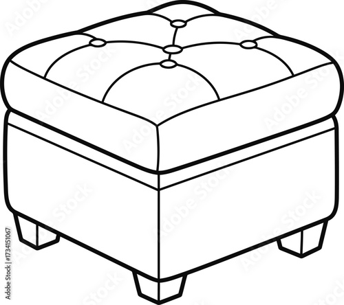 Simple tufted ottoman footstool design for coloring book fun isolated on transparent background , line art illustration for children's simple coloring book

