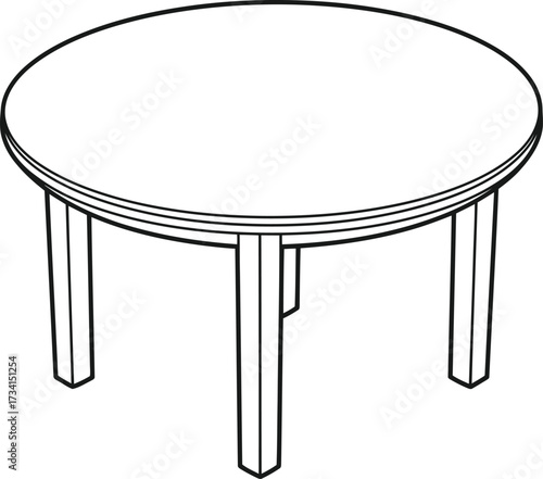 Simple round table design for coloring book fun and creative projects isolated on transparent background , line art illustration for children's simple coloring book
