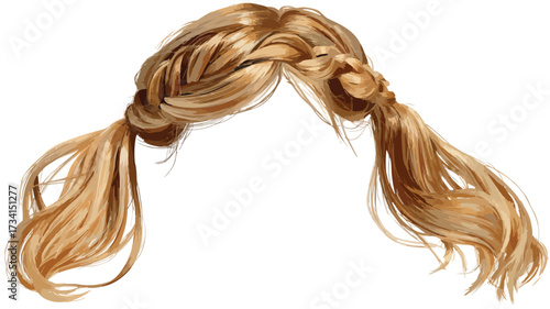 Stylish Blonde Female Wig with Trendy Pigtail Plait Isolated on White Background