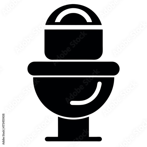 Solid Black Toilet Bowl Icon with Lid Bathroom Fixture