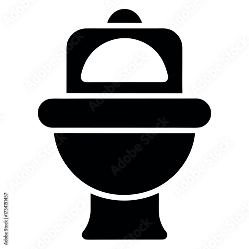 Stylized Black Toilet Icon Featuring a Round Seat and Lid, Simple Design