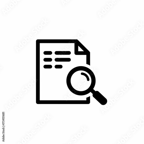 Icon of a document review with a magnifying glass for analysis