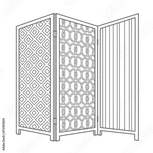 Intricate geometric room divider coloring book design for creative adults and children isolated on transparent background , line art illustration for children's simple coloring book
