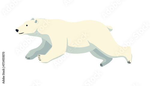  A galloping polar bear. Cartoon style. Isolated on transparent background.