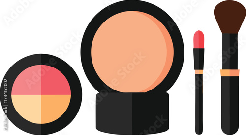 Vector illustration of makeup essentials including compact powder blush and brushes scalable graphic