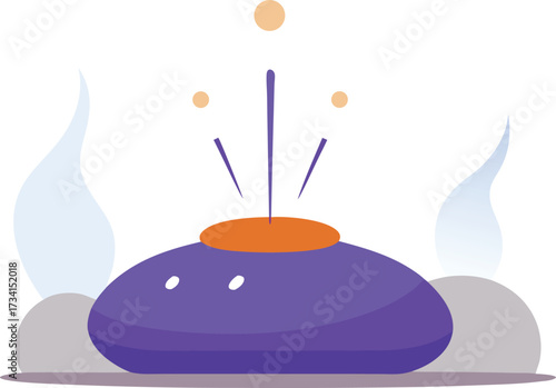 Serene meditation scene with cushion incense and calming stones vector illustration
