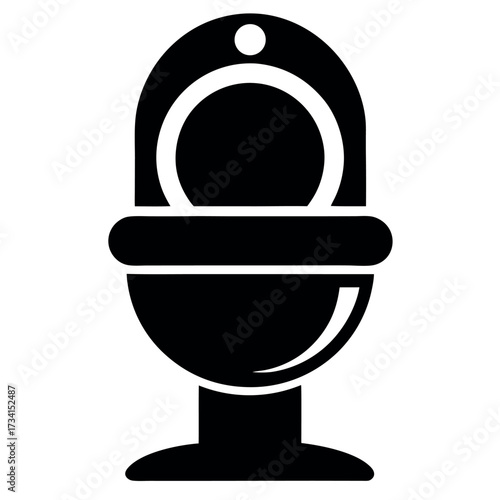 Black Silhouette of a Toilet with Seat Up, Lid Open, and a Flush Button