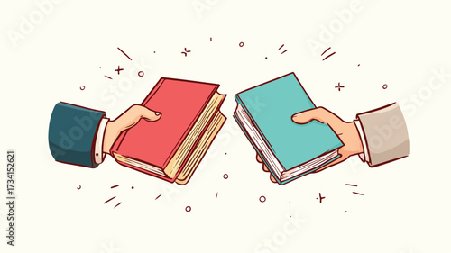 Cartoon Hands Exchanging Books Vector Illustration