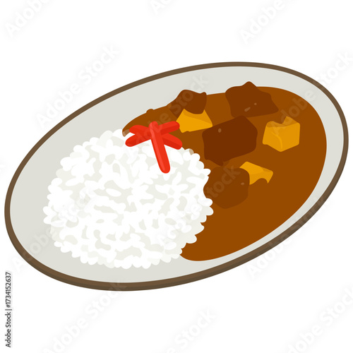 Golden curry rice with glossy beef chunks and shimmering red chili symbolizing warmth, resilience, and prosperity 
