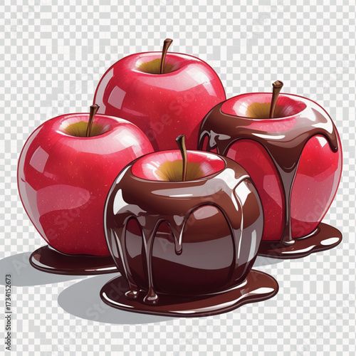 red apple with melting chocolate 