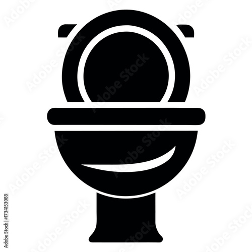 Silhouette of a Modern Toilet Fixture with Raised Lid in Black and White