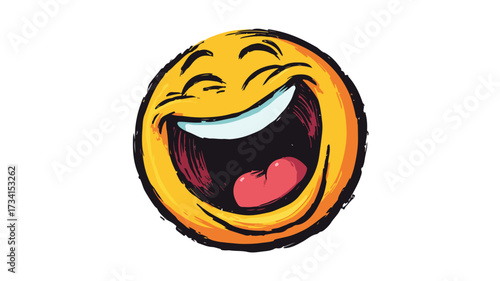 Cheerful Smiley Face Laughing Loudly to Tears Vector Illustration