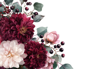 Elegant Burgundy Dahlia Floral Corner Clip Art for Wedding Fashion