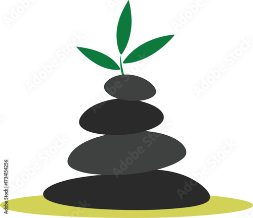 Zen spa stacked smooth stones with green bamboo plant vector illustration scalable icon