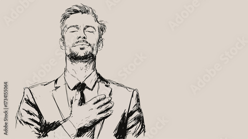 Confident Professional Businessman with Closed Eyes in Elegant Suit