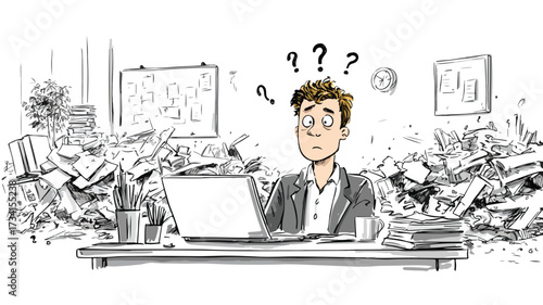 Confused Businessman Office Collapse Vector Illustration